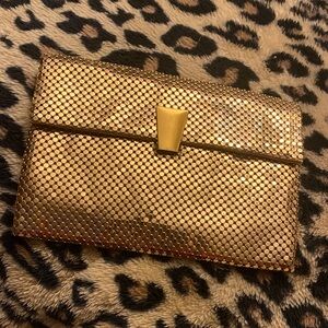 Vintage Whiting Davis Small Gold Tone Mesh Clutch Handbag Purse 6” x 4”